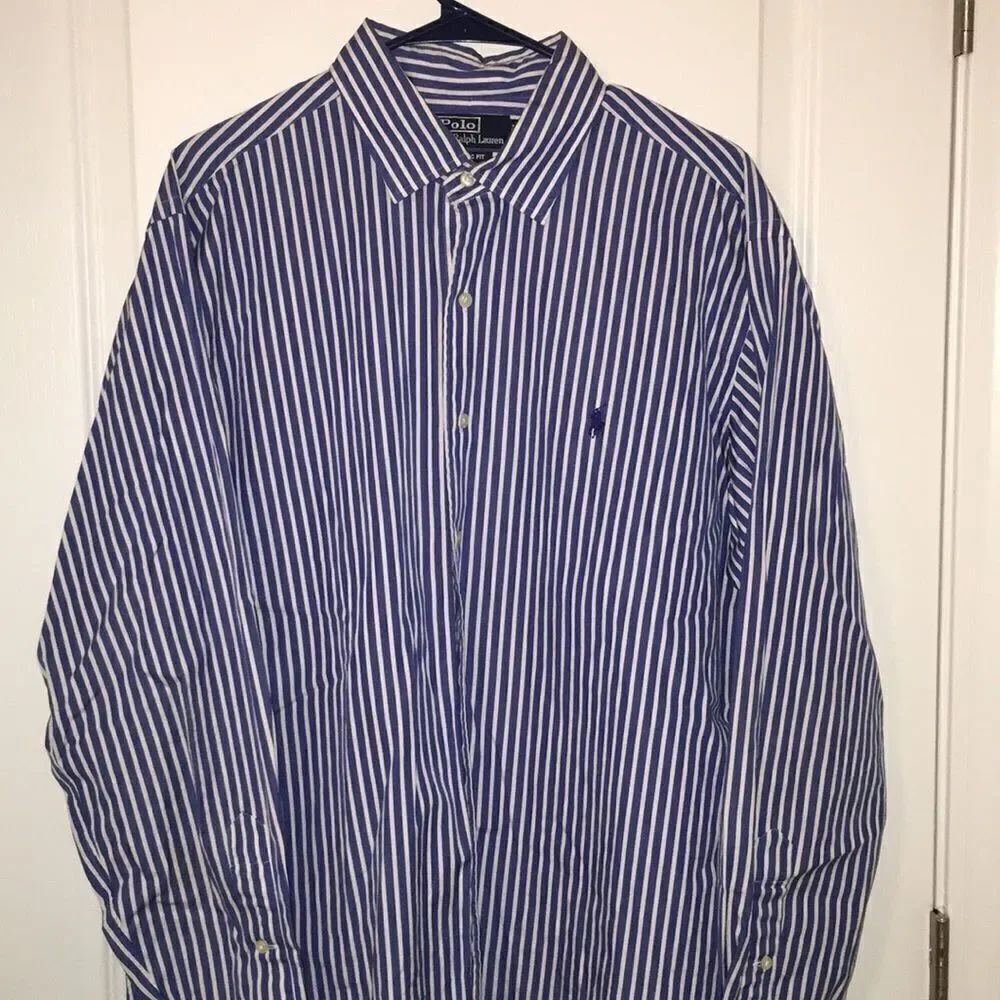 Blue White stripe Polo Ralph Lauren Pony Shirt XL